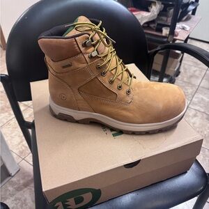 Dunham Men's Brown Leather Boots Saftey Toe Water Proof Slip Resistant